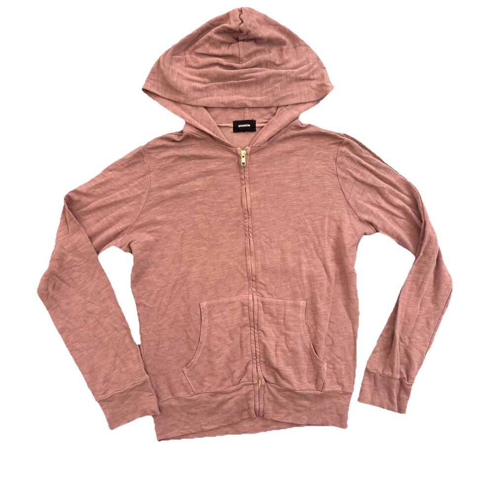 Monrow Zip Up Long Sleeve Hoodie Women’s Size Medium Mauve Pink Color